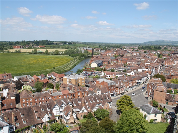 View of Tewkesbury from the tower at Tewkesbury Abbey