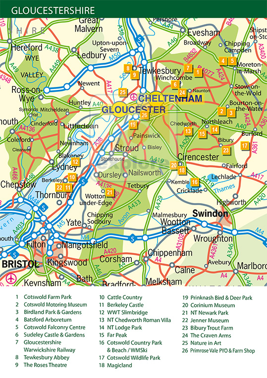 Map of Gloucestershire Exploregloucestershire.co.uk, the premier