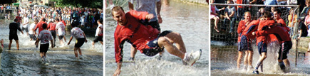 Getting wet in the River Windrush playing football at Bourton-on-the-Water