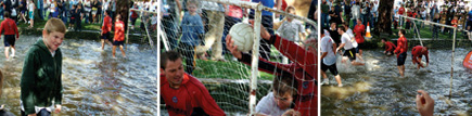 Even the spectators get wet at the Bourton football match in the river
