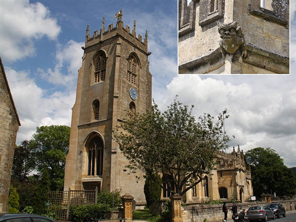 St. Mary's Church, Winchcombe with gargoyle inset
