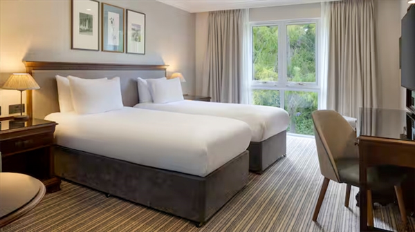 A spacious, elegantly styled bedroom offering comfort and relaxation.