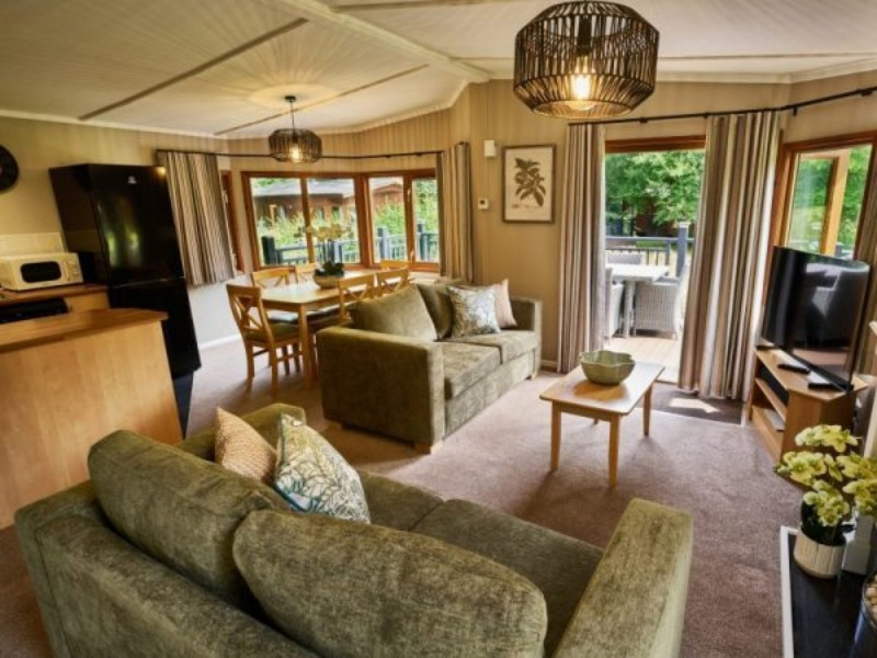 Interior of a cosy Woodland Lodge at Whitemead Forest Park