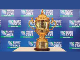 The Webb Ellis Cup on display at Gloucester Cathedral