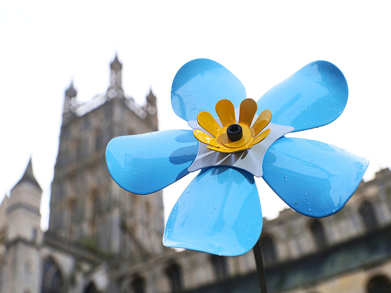 Forget Me Not art display at Gloucester Cathedral
